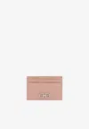 Ferragamo Gancini Hammered Leather Cardholder In Pink