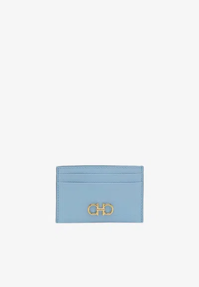 Ferragamo Gancini Leather Cardholder In Sky Blue