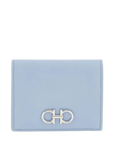 Ferragamo Gancini Hammered Leather Compact Wallet In Blue