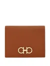Ferragamo Gancini Hammered Leather Compact Wallet In Brown
