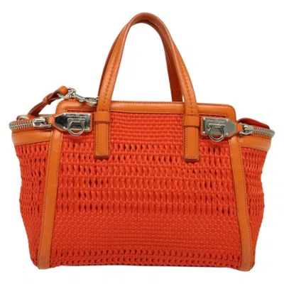 Pre-owned Ferragamo Gancini Handbag Canvas And Leather Canvas Handbag () In Orange