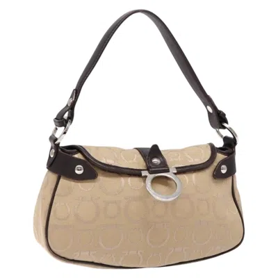 Pre-owned Ferragamo Gancini Handbag Canvas And Leather Canvas Handbag () In Sand