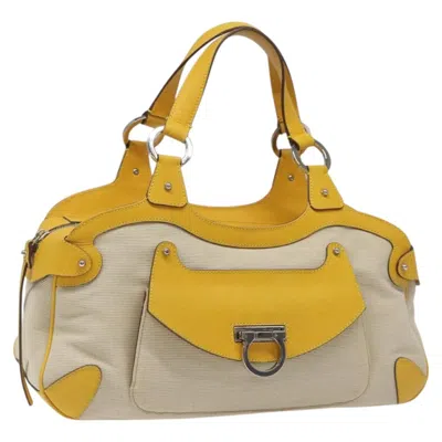 Pre-owned Ferragamo Gancini Handbag Canvas And Leather Canvas Handbag () In Yellow