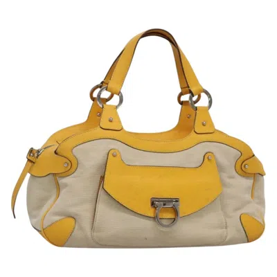 Pre-owned Ferragamo Gancini Handbag Canvas And Leather Canvas Handbag () In Yellow