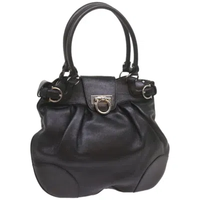 Pre-owned Ferragamo Gancini Handbag Leather Leather Handbag () In Black