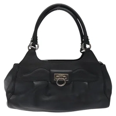 Pre-owned Ferragamo Gancini Handbag Leather Leather Handbag () In Black