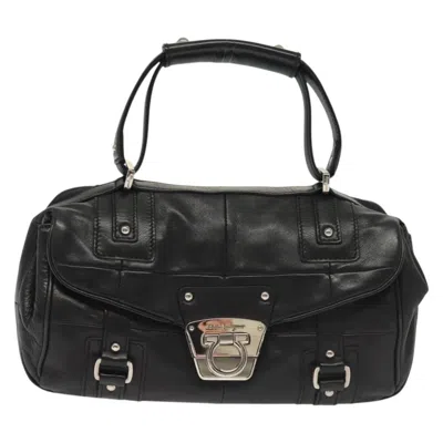 Pre-owned Ferragamo Gancini Handbag Leather Leather Handbag () In Black