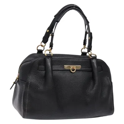 Pre-owned Ferragamo Gancini Handbag Leather Leather Handbag () In Black
