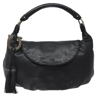 Pre-owned Ferragamo Gancini Handbag Leather Leather Handbag () In Black