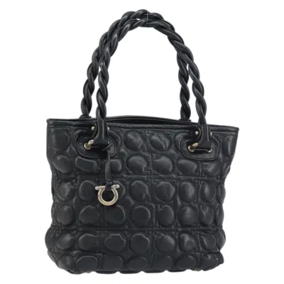 Pre-owned Ferragamo Gancini Handbag Leather Leather Handbag () In Black