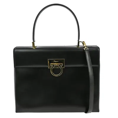 Pre-owned Ferragamo Gancini Handbag Leather Leather Handbag () In Black