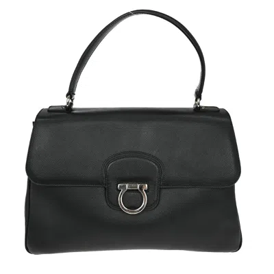 Pre-owned Ferragamo Gancini Handbag Leather Leather Handbag () In Black