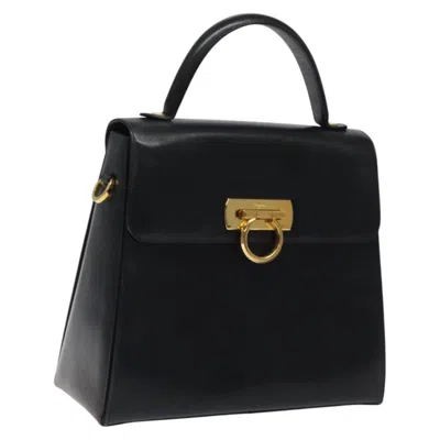 Pre-owned Ferragamo Gancini Handbag Leather Leather Handbag () In Black