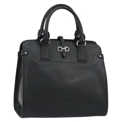 Pre-owned Ferragamo Gancini Handbag Leather Leather Handbag () In Black
