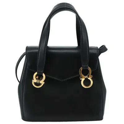 Pre-owned Ferragamo Gancini Handbag Leather Leather Handbag () In Black