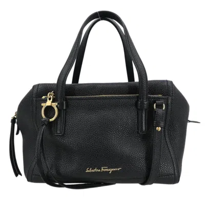 Pre-owned Ferragamo Gancini Handbag Leather Leather Handbag () In Black