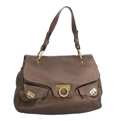 Pre-owned Ferragamo Gancini Handbag Leather Leather Handbag () In Brown