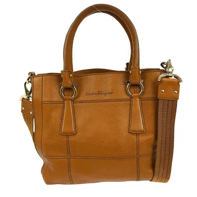 Pre-owned Ferragamo Gancini Handbag Leather Leather Handbag () In Brown