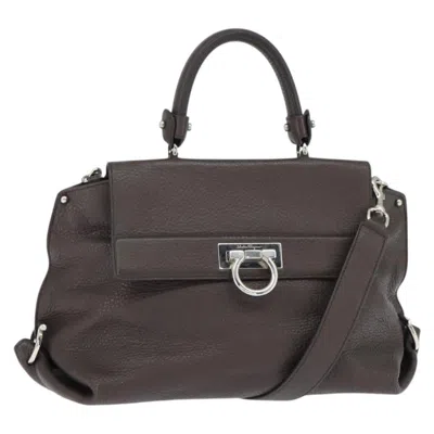 Pre-owned Ferragamo Gancini Handbag Leather Leather Handbag () In Brown