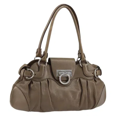 Pre-owned Ferragamo Gancini Handbag Leather Leather Handbag () In Brown