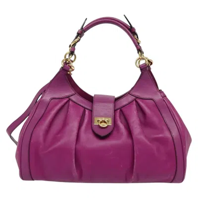 Pre-owned Ferragamo Gancini Handbag Leather Leather Handbag () In Purple