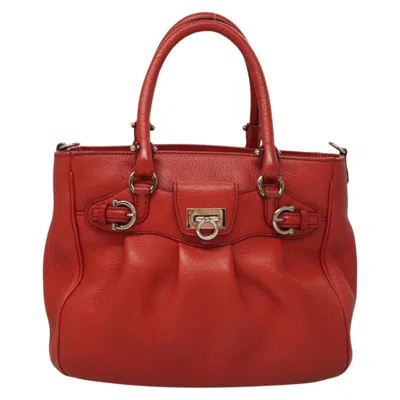 Pre-owned Ferragamo Gancini Handbag Leather Leather Handbag () In Red