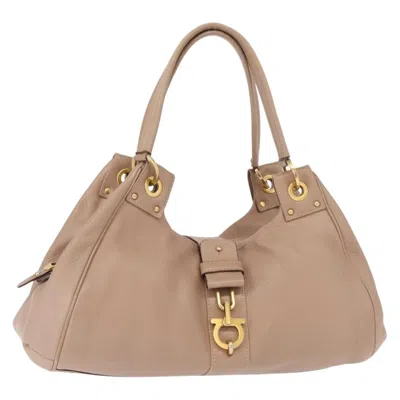 Pre-owned Ferragamo Gancini Handbag Leather Leather Handbag () In Sand