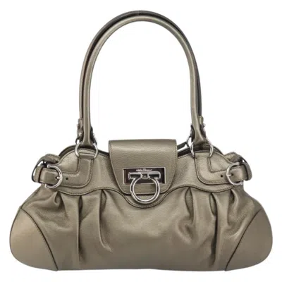 Pre-owned Ferragamo Gancini Handbag Leather Leather Handbag () In Silver