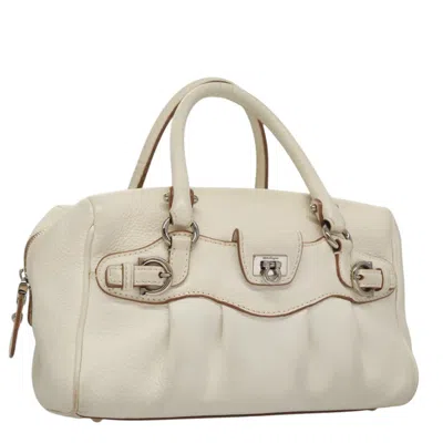 Pre-owned Ferragamo Gancini Handbag Leather Leather Handbag () In White