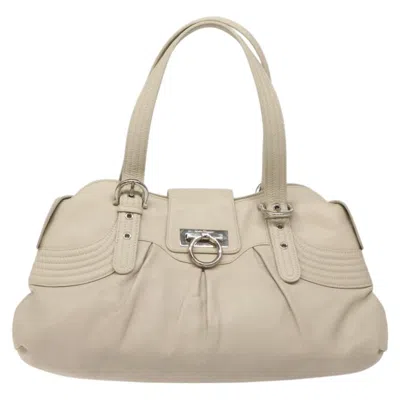 Pre-owned Ferragamo Gancini Handbag Leather Leather Handbag () In White