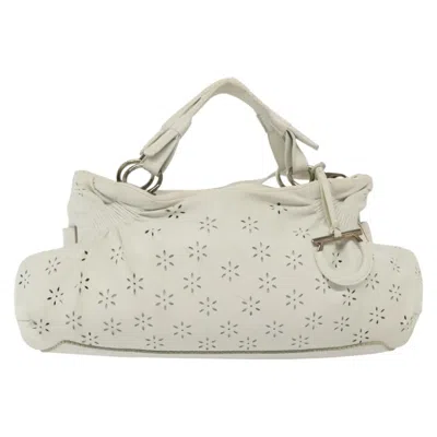 Pre-owned Ferragamo Gancini Handbag Leather Leather Handbag () In White