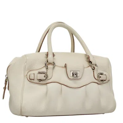 Pre-owned Ferragamo Gancini Handbag Leather Leather Handbag () In White