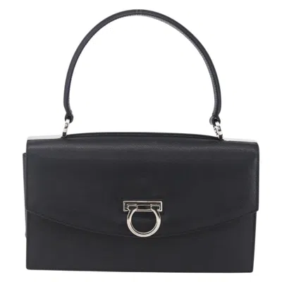 Pre-owned Ferragamo Gancini Handbag Leather Leather Shoulder Bag Bag () In Black