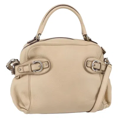 Pre-owned Ferragamo Gancini Handbag Leather Leather Shoulder Bag Bag () In Sand