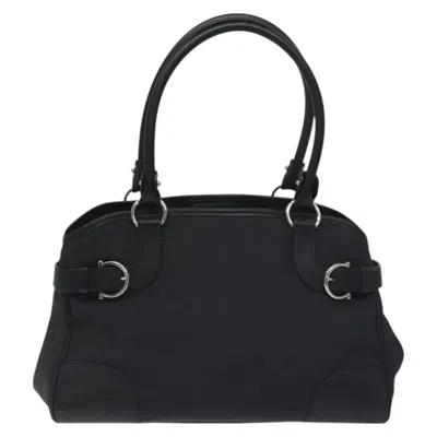 Pre-owned Ferragamo Gancini Handbag Nylon Nylon Handbag () In Black