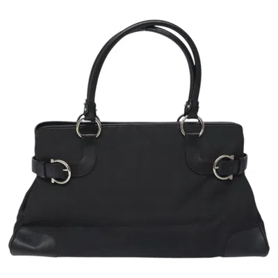 Pre-owned Ferragamo Gancini Handbag Nylon Nylon Handbag () In Black