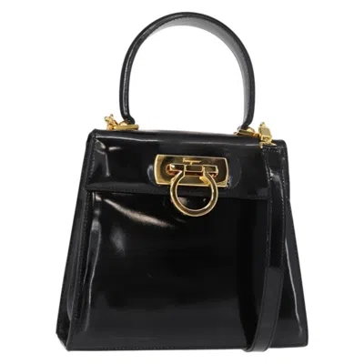 Pre-owned Ferragamo Gancini Handbag Patent Leather Patent_leather Handbag () In Black