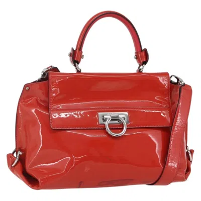Pre-owned Ferragamo Gancini Handbag Patent Leather Patent_leather Handbag () In Red