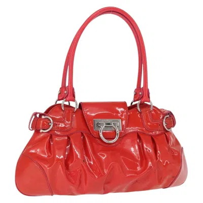 Pre-owned Ferragamo Gancini Handbag Patent Leather Patent_leather Handbag () In Red