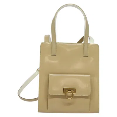 Pre-owned Ferragamo Gancini Handbag Patent Leather Patent_leather Handbag () In Sand