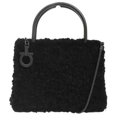 Pre-owned Ferragamo Gancini Handbag Wool Wool Handbag () In Black