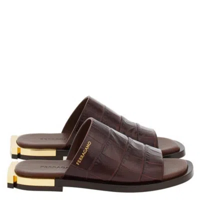 Ferragamo Gancini Heel Aline Leather Slides In Brown