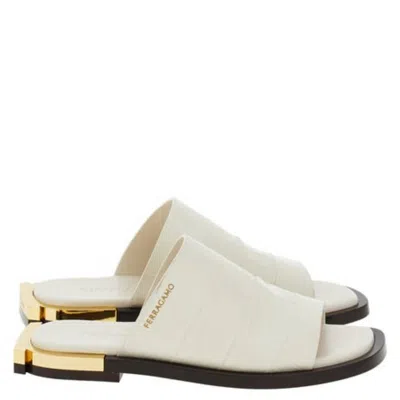 Ferragamo Gancini Heel Aline Leather Slides In White