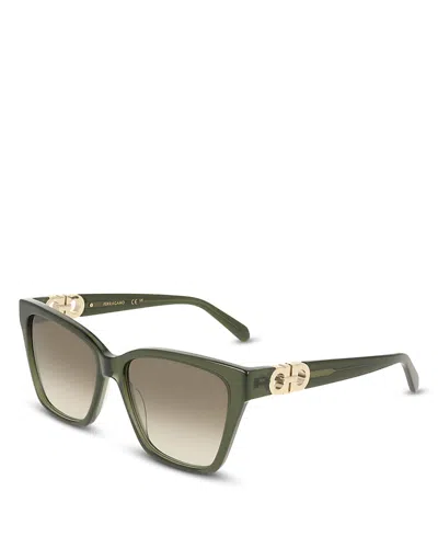Ferragamo Gancini Hinge Angular Square Sunglasses, 57mm In Green