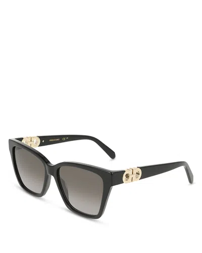 Ferragamo Gancini Hinge Angular Square Sunglasses, 57mm In Black