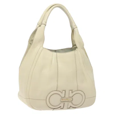 Pre-owned Ferragamo Gancini Hobo Stitched Leather Leather Handbag () In White