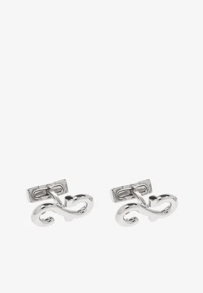 Ferragamo Gancini Hook Brass Cufflinks In Silver