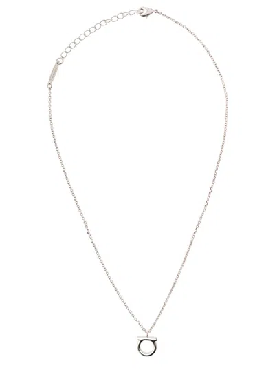 Ferragamo Gancini Hook Charm Necklace With Adjustable Clasp In Metallic