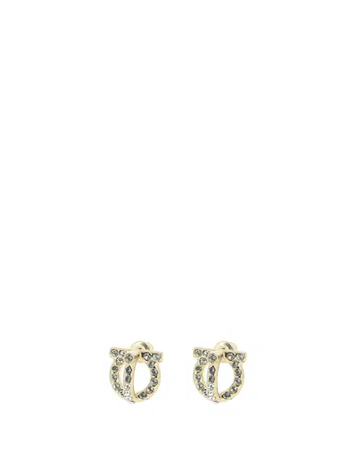 Ferragamo "gancini Hook Crystals" Earrings In Gold