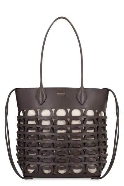 Ferragamo Gancini Hook M Tote Handbag In Brown